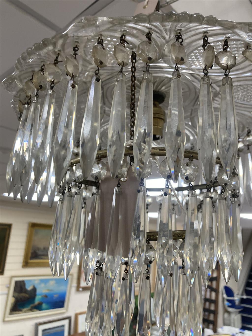 A cut glass ceiling shade